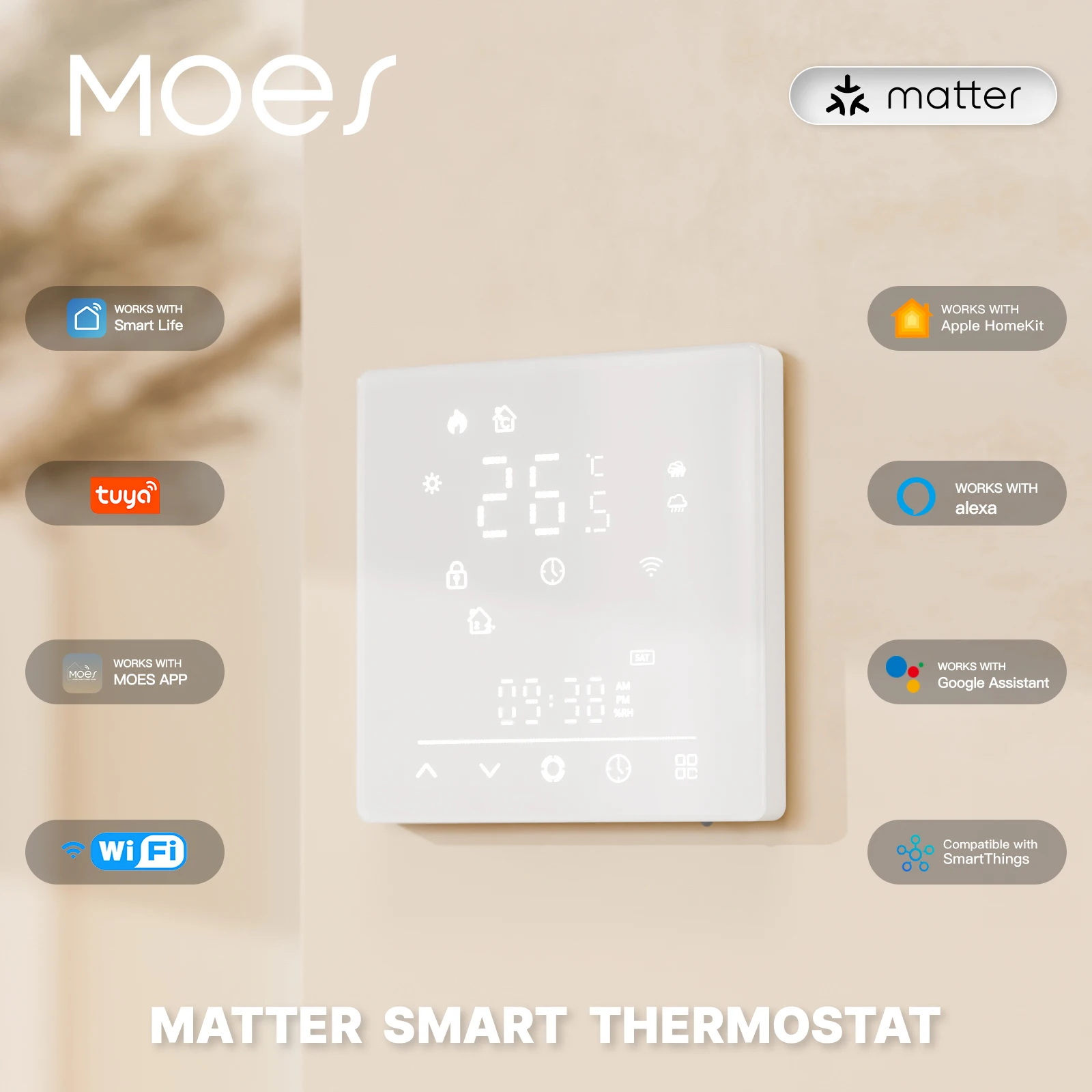 

MOES Tuya Matter WiFi Smart Thermostat Temperature Controller Water Boiler Electric Heating With Alexa Google Apple Smartthings