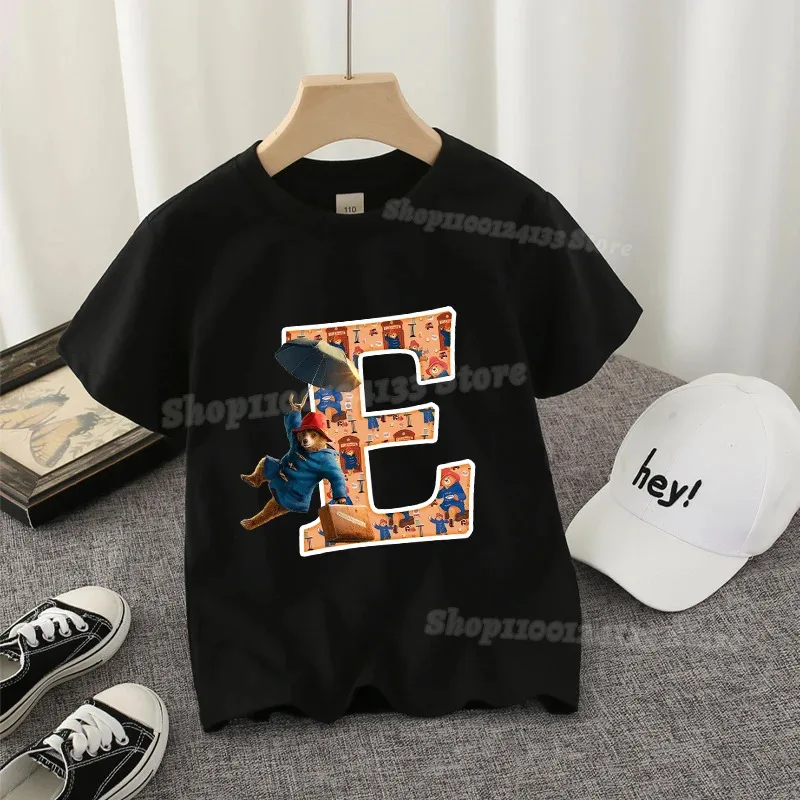 تي شيرت Paddingtons للأطفال مصنوع من القطن بحروف A-Z تي شيرت لطيف على شكل دب كرتوني تي شيرت للأولاد والبنات ملابس خروج للأطفال هدية جديدة