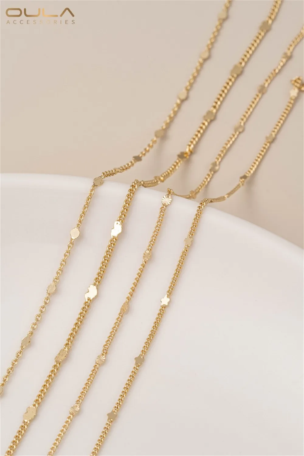 14k Gold-plated DIY Chain Material Heart-shaped Five-pointed Star round Sunflower Cross Handmade Jewelry Loose Chain for Craftin