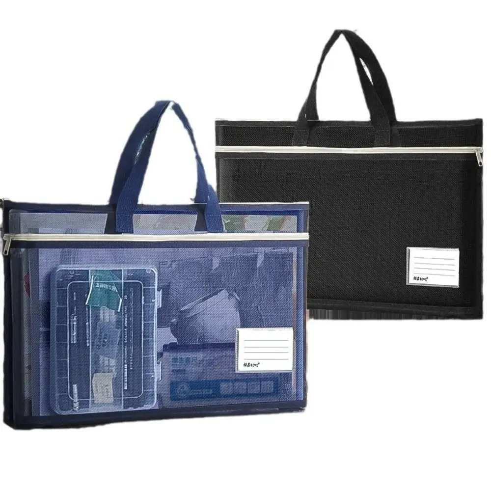 جديد نايلون شبكة شبكة سستة كيس مزموم A3 حقيبة مستندات شفافة سميكة المحمولة حقيبة ملفات شفافة اللوازم المكتبية المدرسية