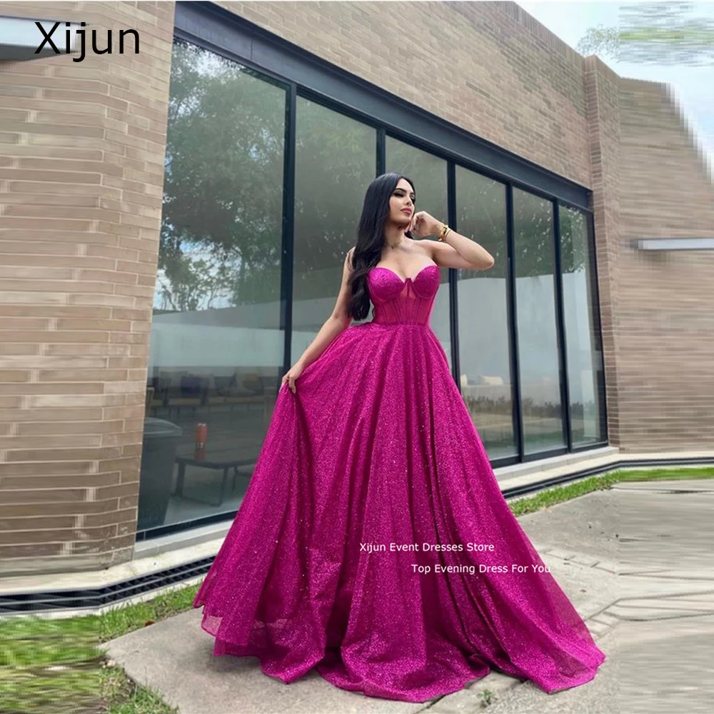 

Xijun Glitter Fuschia Green Long Prom Dresses Sweetheart Boning Shiny Long Evening Gowns Dubai Women Formal Party Plus Size 2023