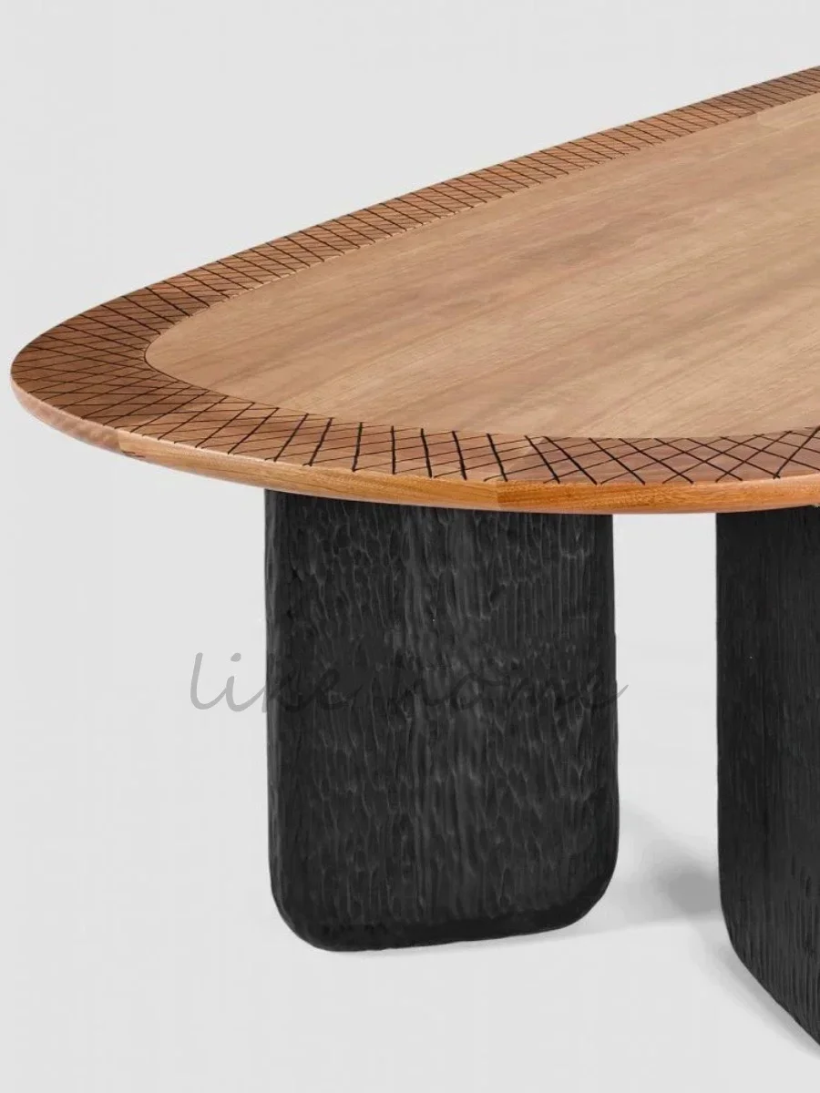 Nordic wabi style home solid wood dining table medieval retro style log meeting table