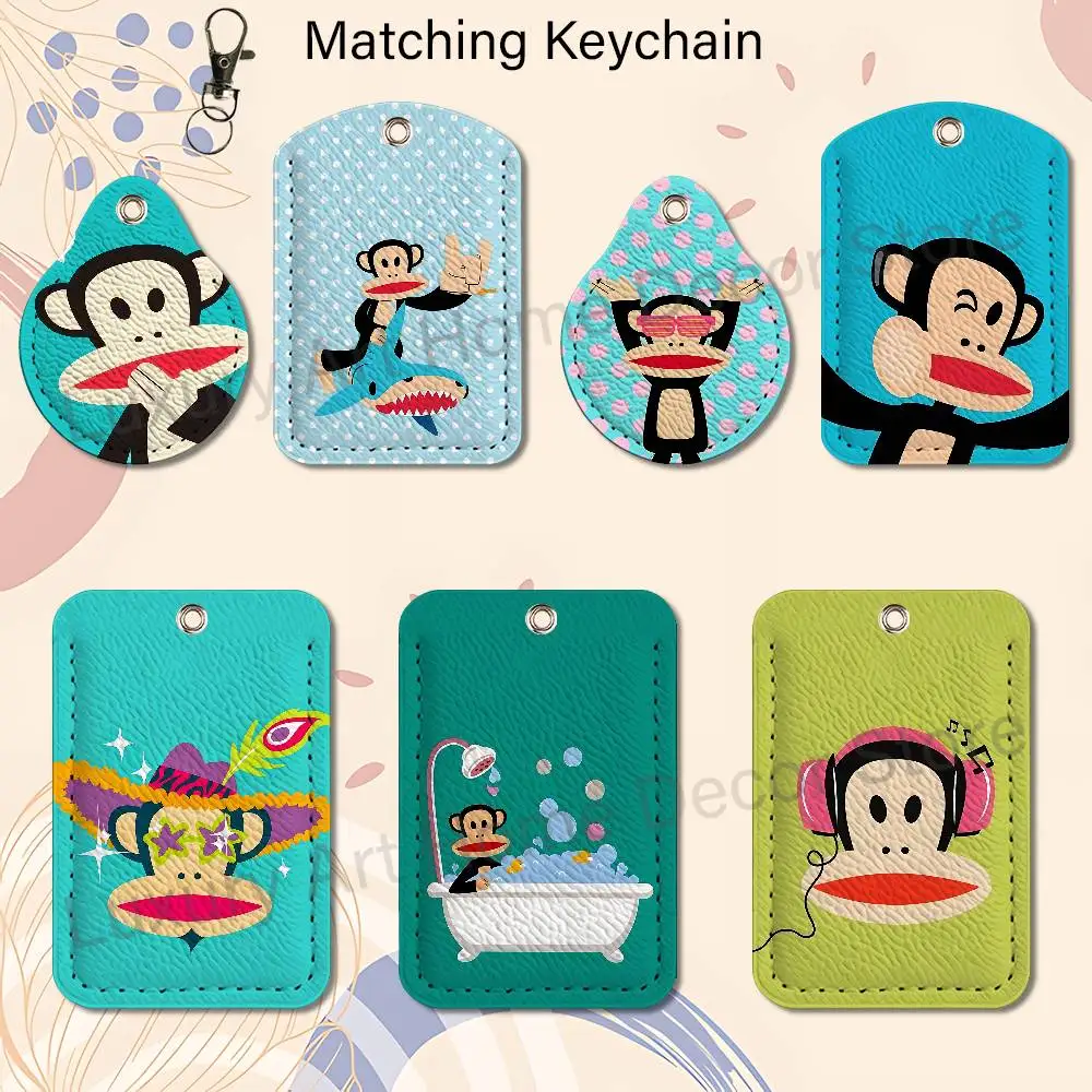 Monkey Cartoon P-Paul F-Frank Holder Keychain For  Work Card Bank Business Holder Student Card Protective Case Bus Card