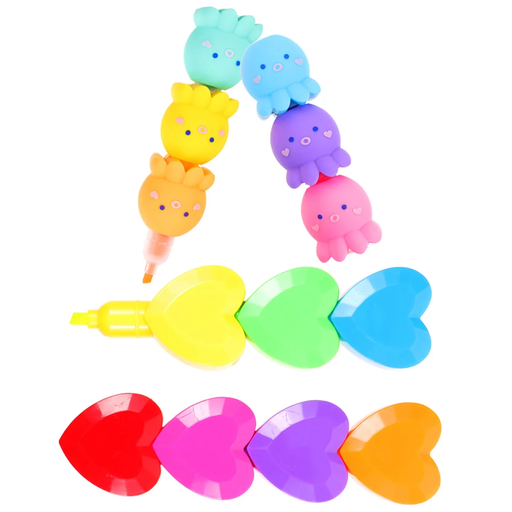 

2pcs Octopus Highlighter Pen 6 Colors Fluorescent Marker Pens No Ink Leakage Plastic School Supplies Student Book Reading Tools