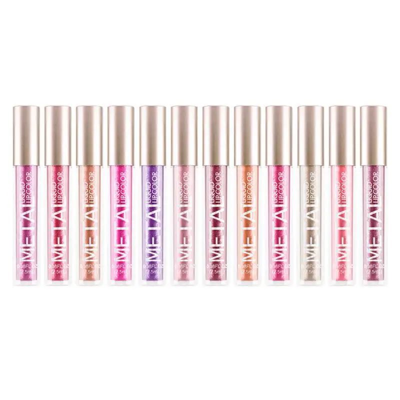 12 Kleuren Matte Glitter Vloeibare Lippenstift Make-Up Waterdichte Metallic Lipgloss Langdurige Glans Lipgloss Tint Charmant Cosmetisch