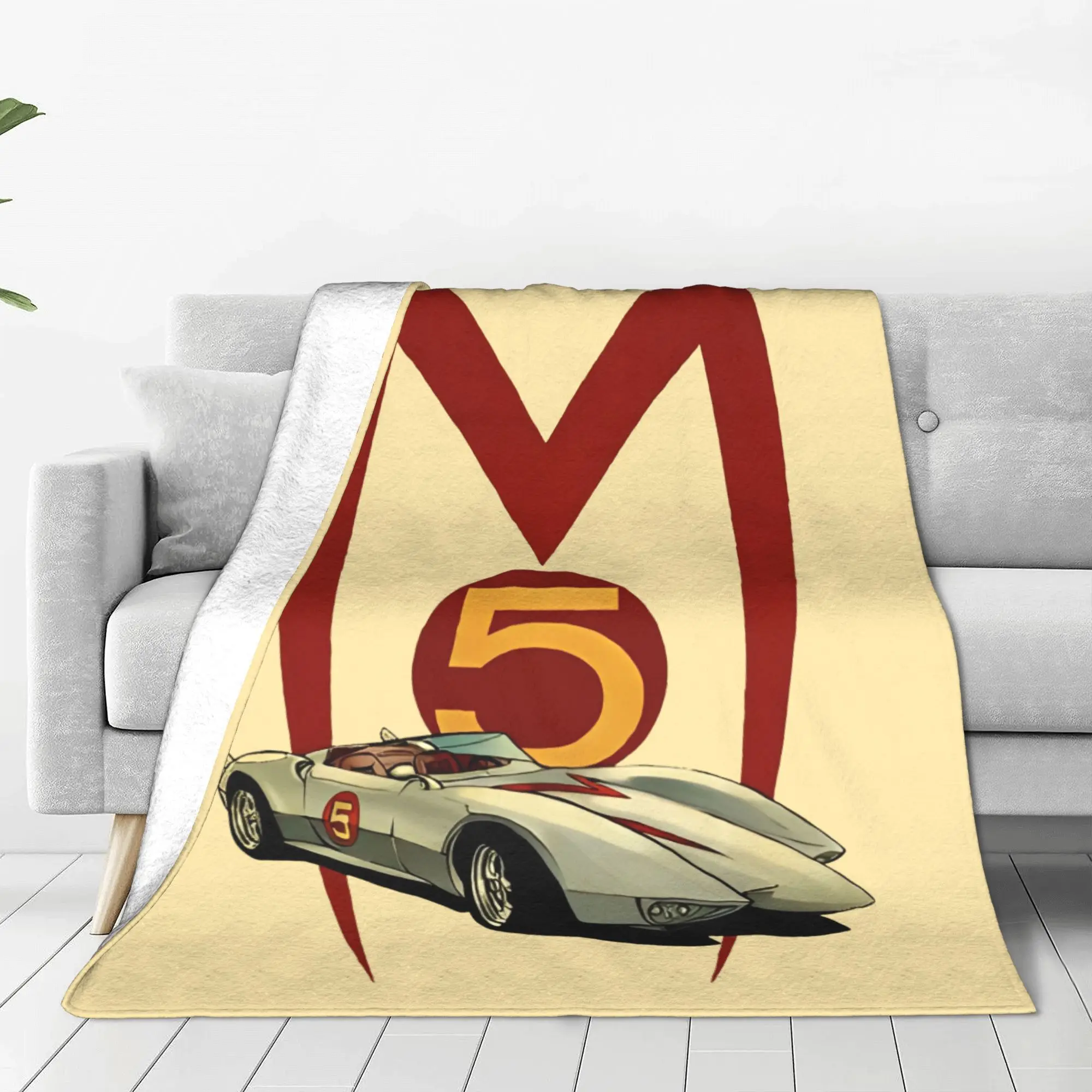 Vintage Speed Racer Mach 5 Blanket Multi-size Soft Fuzzy Plush Mach GoGoGo Anime Throw Blankets for Sofa Couch and Bed