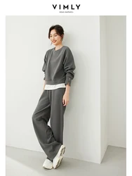 VIMLY Women Casual Round Neck Sweater 2024 Spring/Autumn Office Lady Loose Pullover Top Trousers And Long Pants Sets M5851