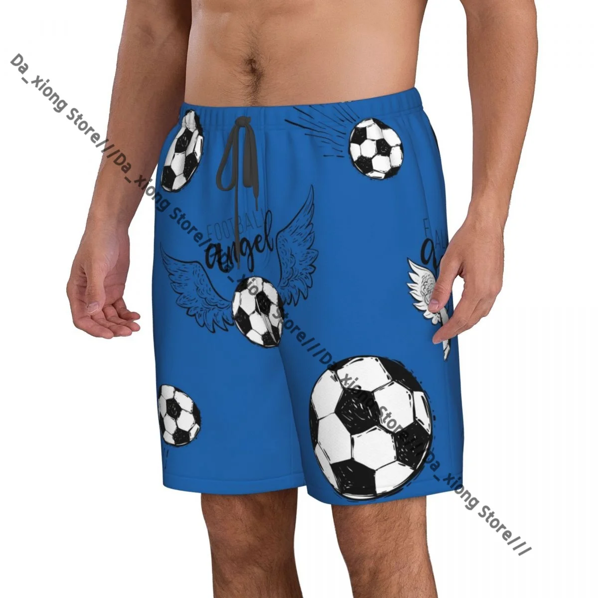 Men's Beach Short Swim Shorts Flying Football Soccer Ball With Angel Wings Pattern Surfing Sport Board Shorts Swimwear