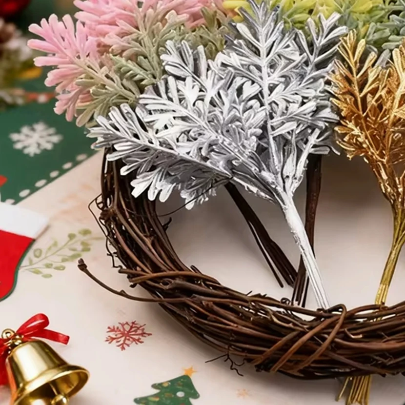 

1Pc Golden Silver Christmas Leaf Artificial Wedding Fake Flowers Vase Filler Home Room Decor Bridal Clearance Decorative Product