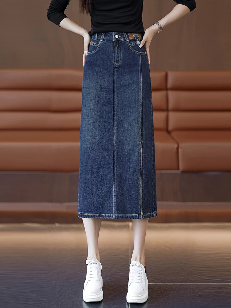 

High Waist Slimming Denim Skirt Women Spring Autumn 2026 New Style Mid-Length A-Line One-Step Skirts Casual Cotton Polye...