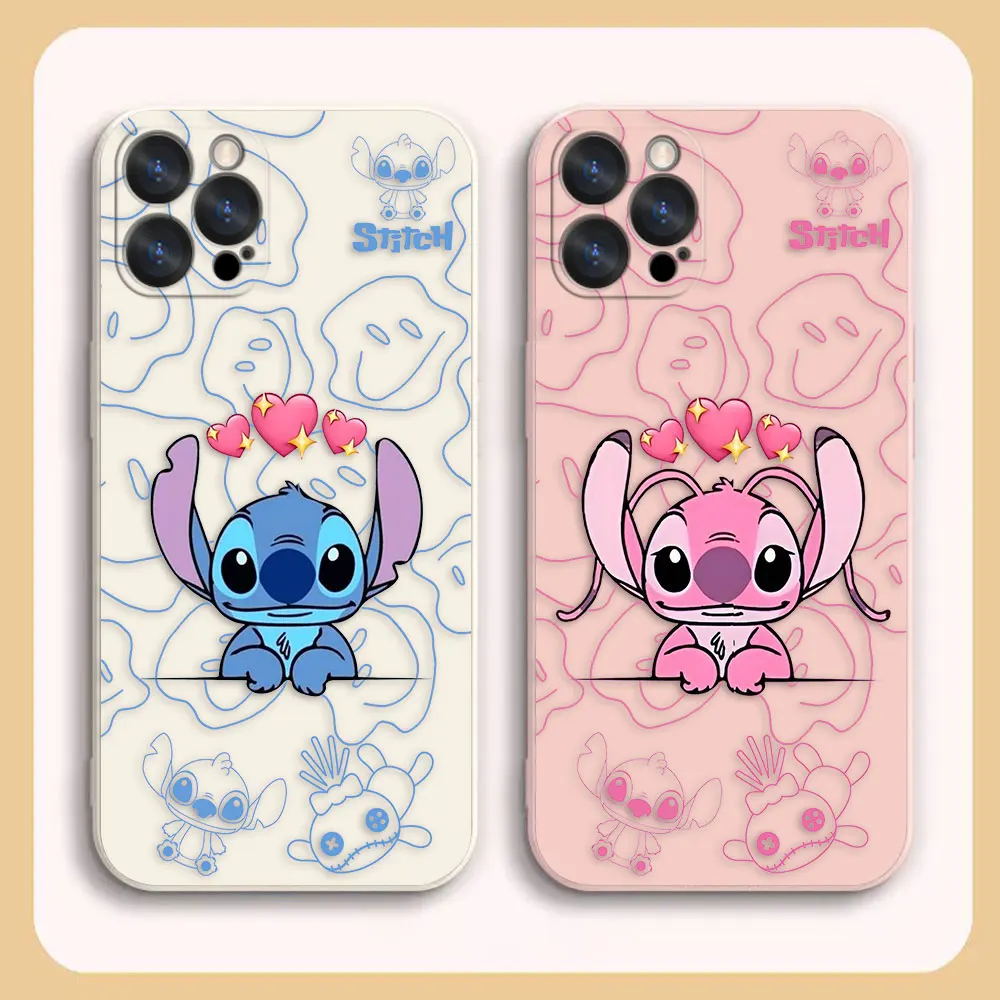 

Case For iPhone 14 13 12 11 Pro XS Max Mini X XR 7 8 6 6S Plus Colour Simple Liquid Silicone Case Lilo And Stitch Angel Couple