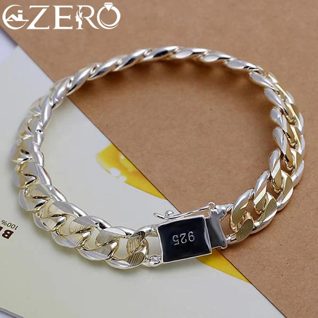 925 srebro solidny 8/10mm łańcuszek bransoletka mężczyźni kobiety łańcuszek szlachetna biżuteria ślubna moda charms party prezent urodzinowy