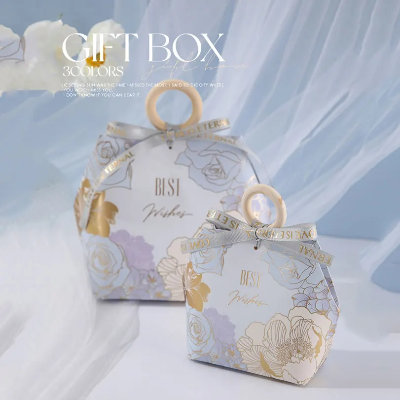 Creative Wedding Candy Box with Wooden Ring, DIY Favors, Birthday Party Jelwery Gift Packing Box, Empty Paper Box view 3