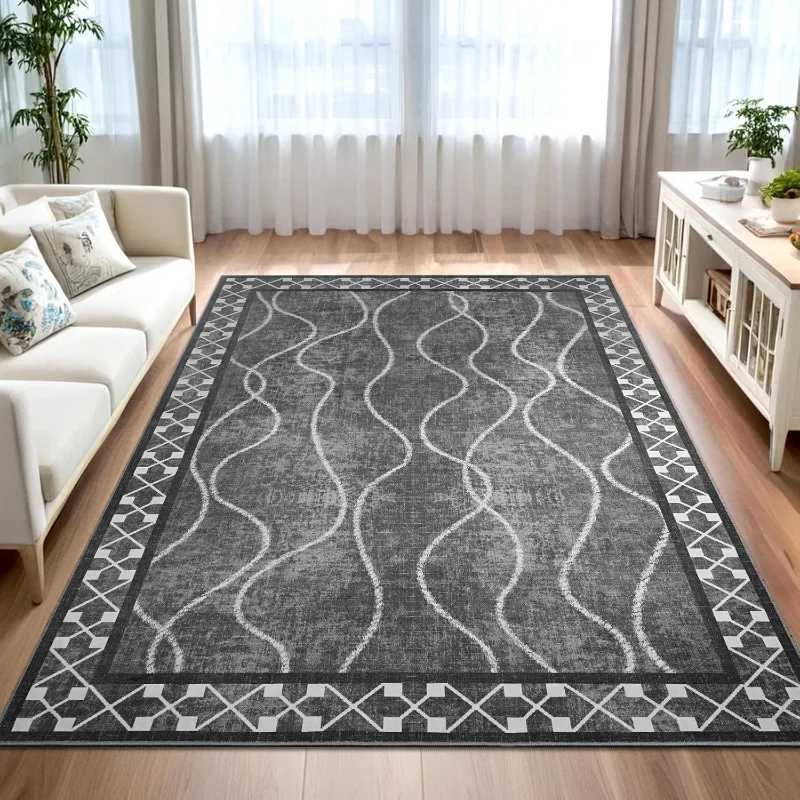 

Living Room Carpet Machine Washable Non-slip Soft Floor Mat Modern Linear Grid Pattern Mats Large Area Home Decor Rug Ковер