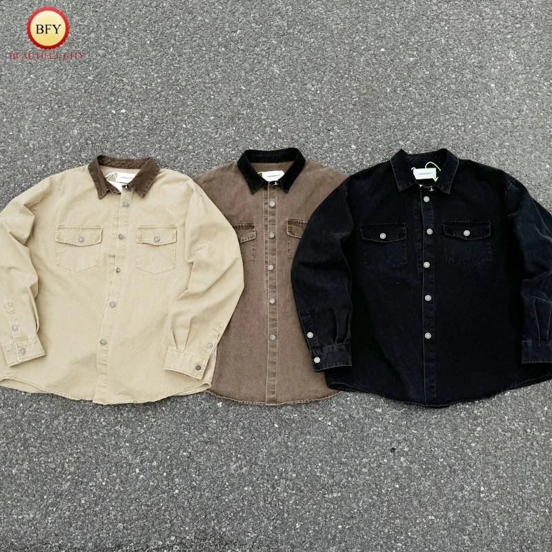 

25SSCleanfit Shirt Contrasting Colours Turn-down Collar Retro Heavyweight Washed Workwear Men's Women's Shirt Jacket