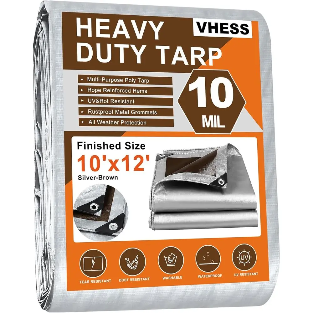 

Tarps Heavy Duty Waterproo 10’ X 12’, 10 Mil Multipose Poly Tarp Cover, tarp Waterproo UV Resistant Tear&ade Resistant, Outdoor
