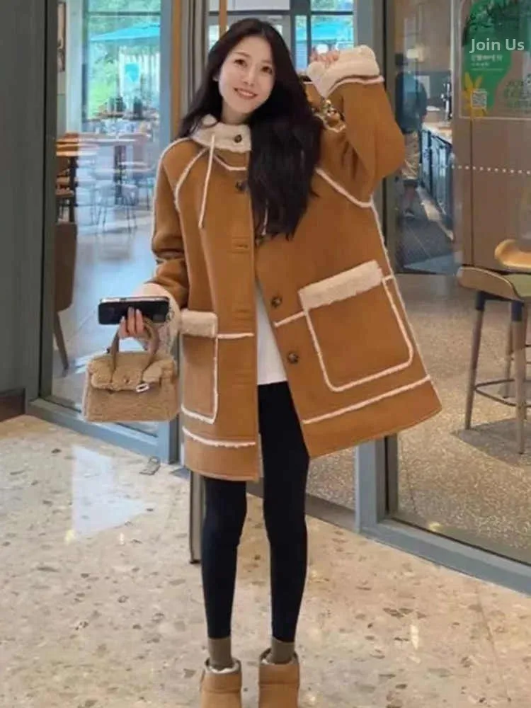 

Women's Thickened Hooded Fur Jacket Loose Long Style Fashionable Lazy Trendy Top Commute Style Other Material 100%