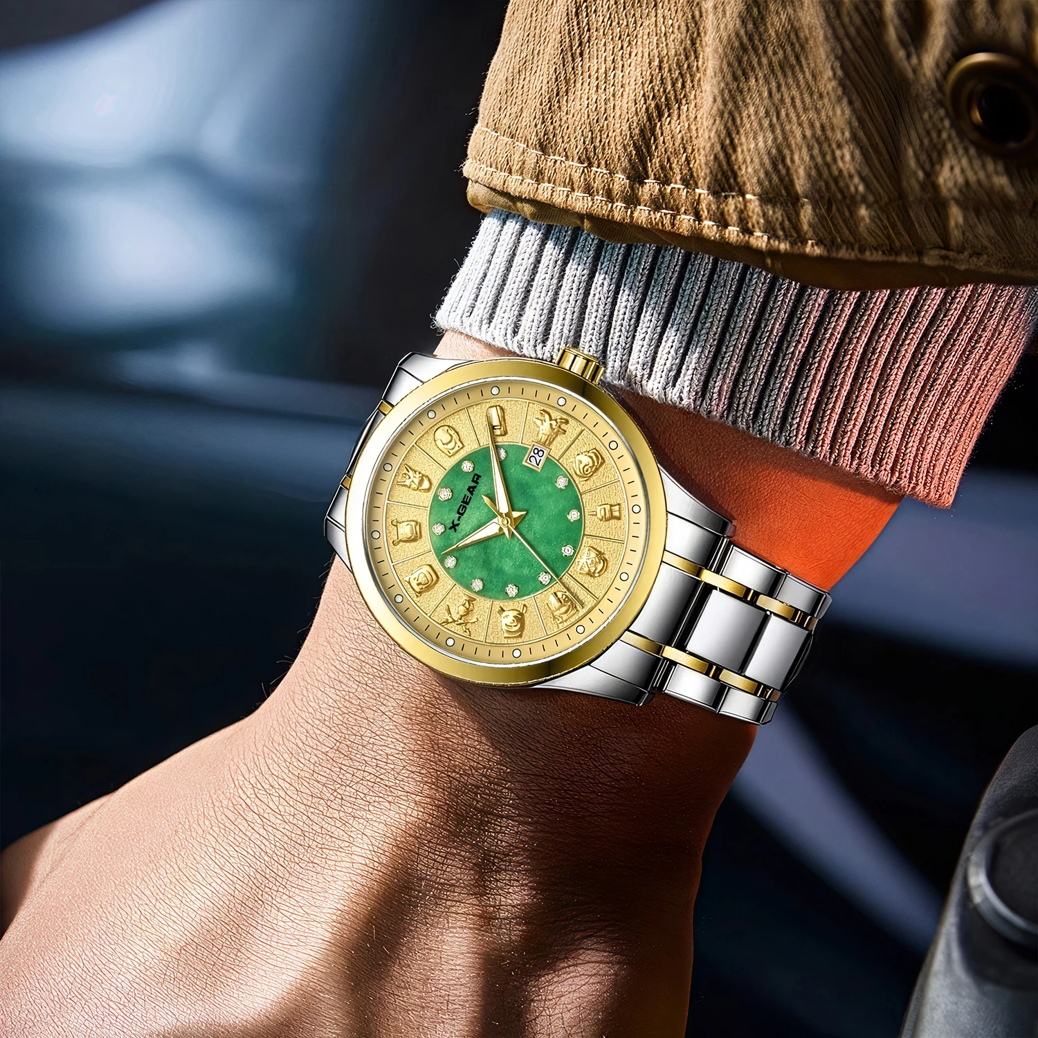 ساعة X-GEAR للرجال كاجوال كوارتز بإبزيم من الفولاذ المقاوم للصدأ مقاومة للماء بتقويم مضيء للرجال
