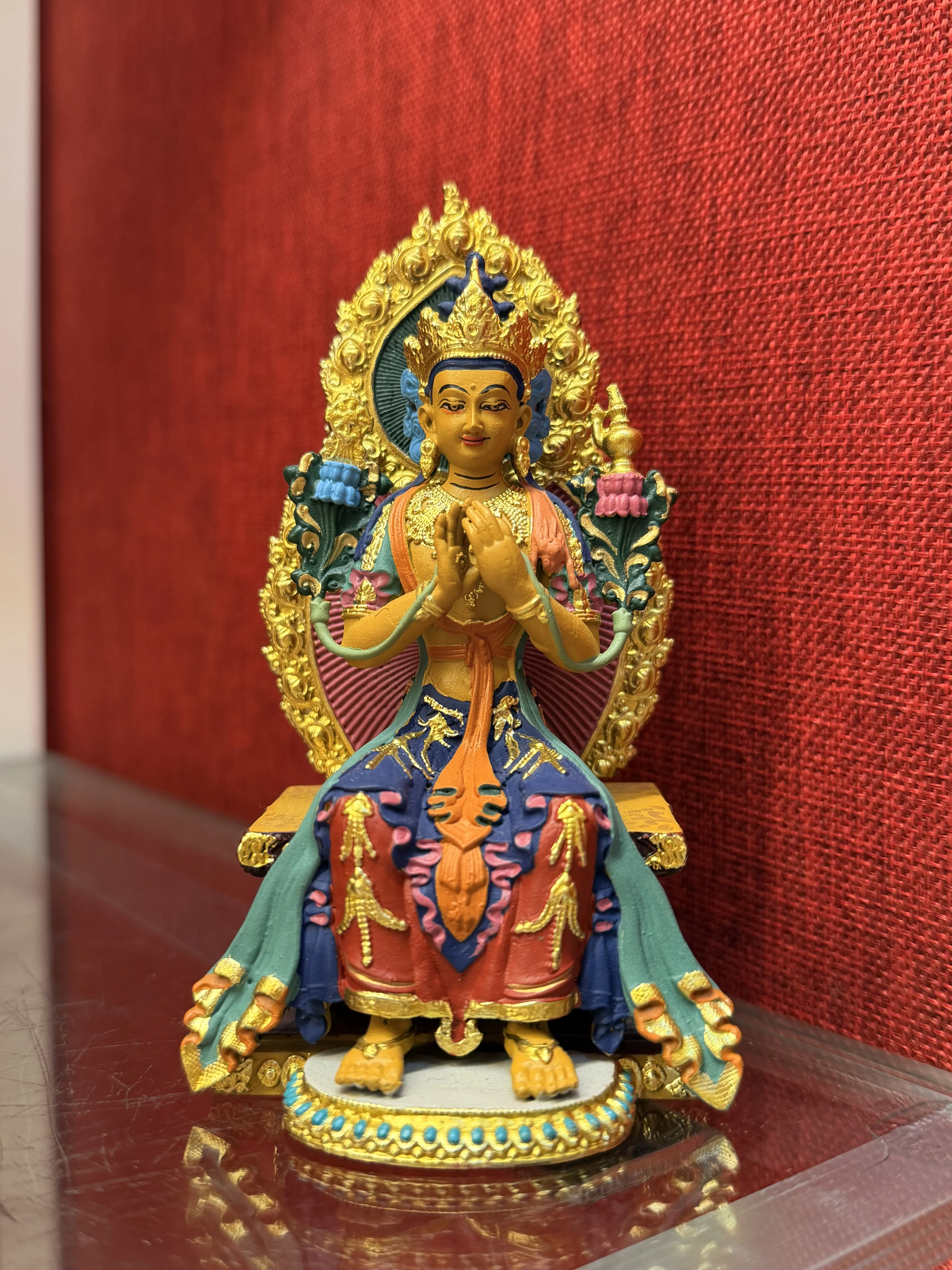 Painted Buddha statue, future Buddha statue, height 11 cm, premium pure copper premium painted Buddha statue