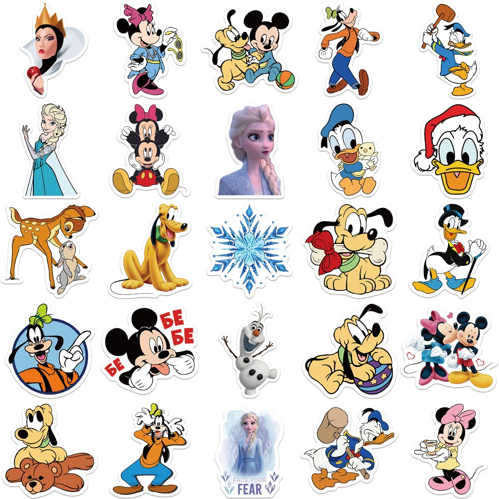 10/30/50PCS Mix Disney Cartoon Micky Winnie Princess Stickers Graffiti Decals For Skateboard Phone Laptop PVC Sticker Kids Toy