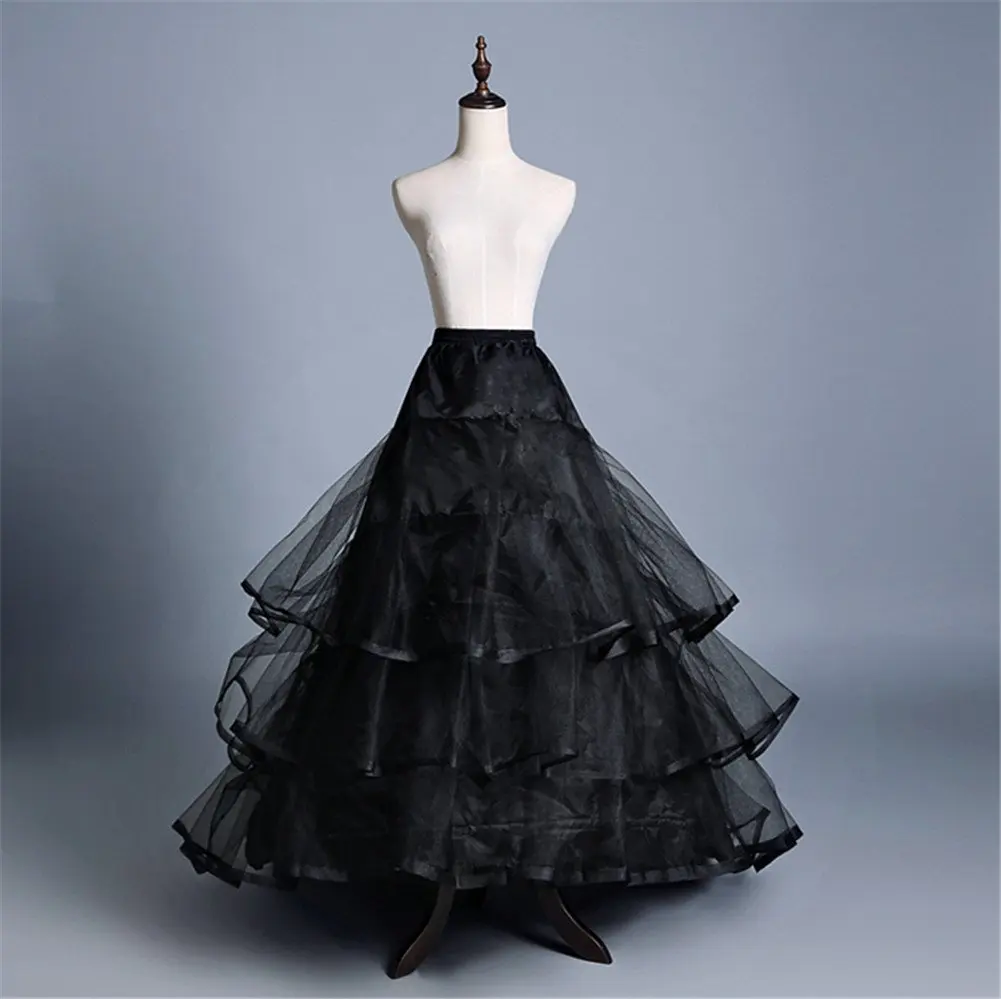 Anágua Crinoline até o chão para mulheres, Underskirt preto, Wedding Party Dress, 3 camadas