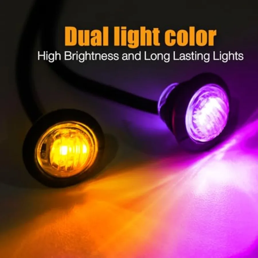 Pcs Multi-Color 3/4 Inch Mini Round 2 LED Side Marker Indicar Clearance Light Dual Colors 12V DC, 3 Wire, for Truck Trailer Boa
