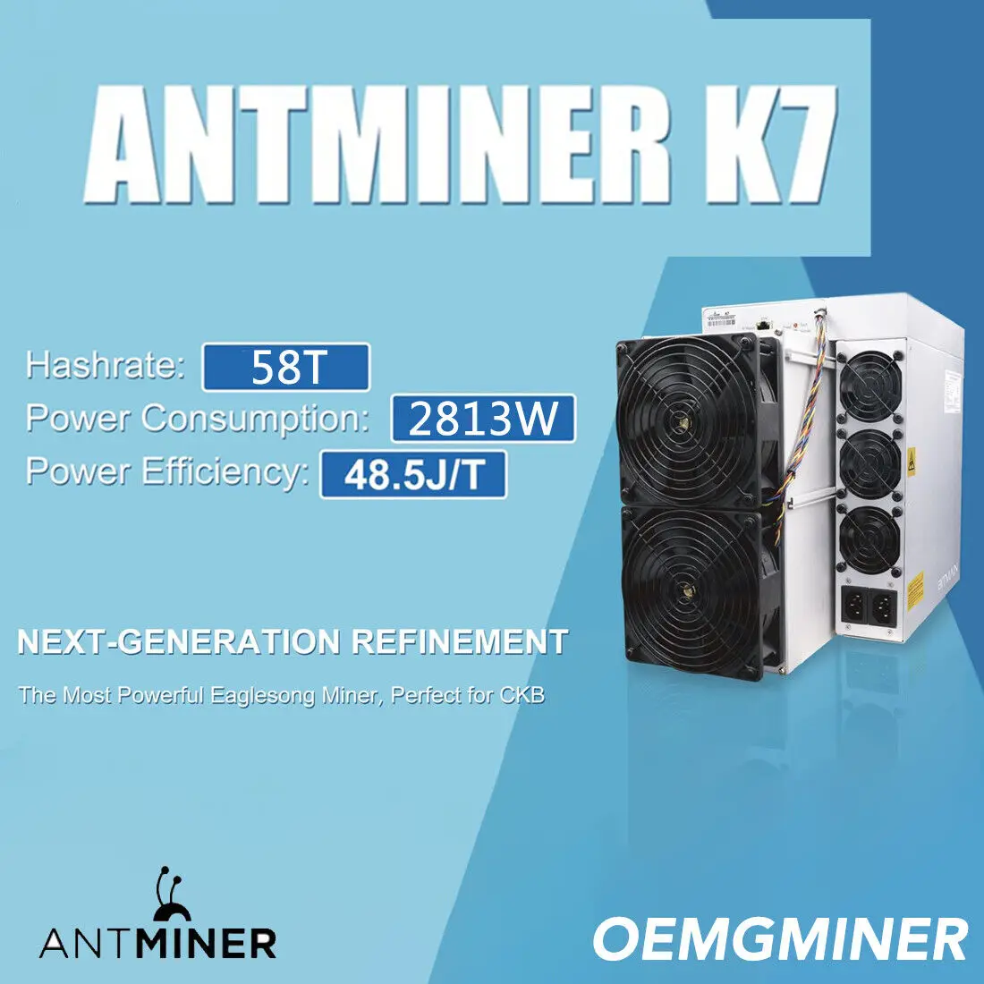 Bitmain Antminer K7 63.5Th/s CKB Miner Nervos Network 3080W Power