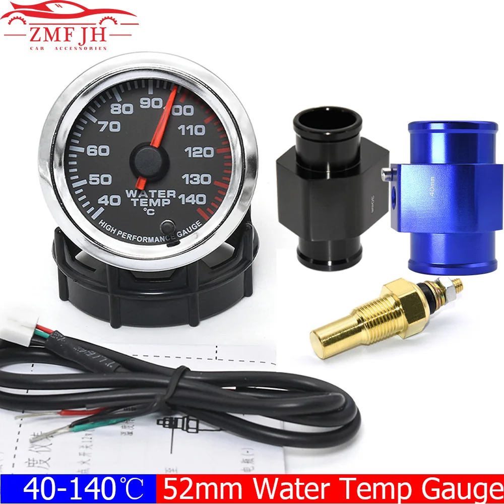 

7 Color LED 2" 52mm Water Temperature Gauge with Sensor 1/8 NPT 40-140 Celsius Water Gauge+Water Temp Joint Pipe Sensor 26-40mm