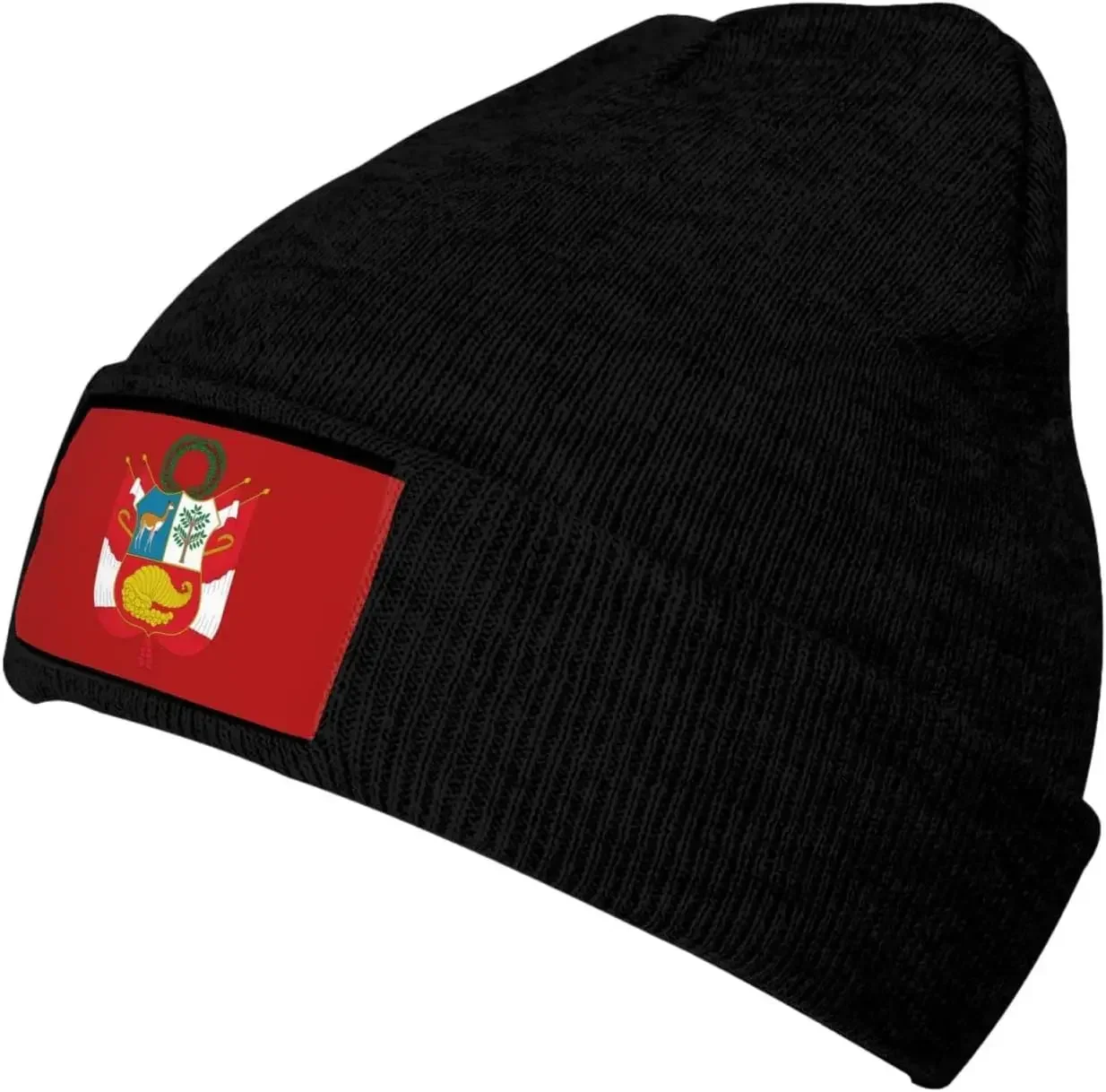 Escudo Nacional Del Perú Knitted Hat  Wool Cap - Velvet Patch Section,Soft and Skin-Friendly, Lightweight  Warm.