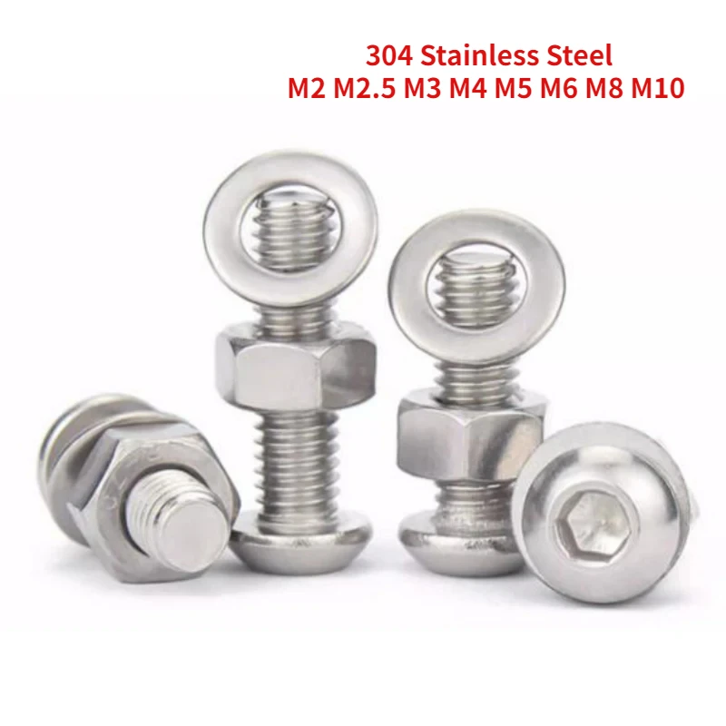 10-100Sets M2 M2.5 M3 M4 M5 M6-M10 3 in 1 Three-Piece Combination 304 Stainless Steel Countersunk Hexagonal Screw Nut Washer Set