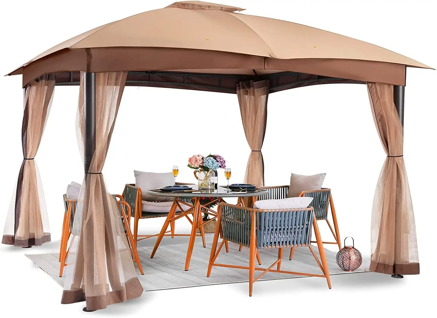 

Double Vent Canopy Gazebo, Outdoor Gazebo with Privacy Netting, Easy Setup Patio Pavilion with Steel Frame Strong Legs