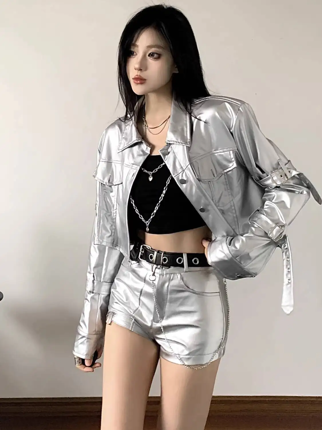 

Jazz Dance Outfits Women's Trendy Spice Girl Set Stylish Cropped Short Coat High end Silver Hip Hop Modern Dance Practice Wear