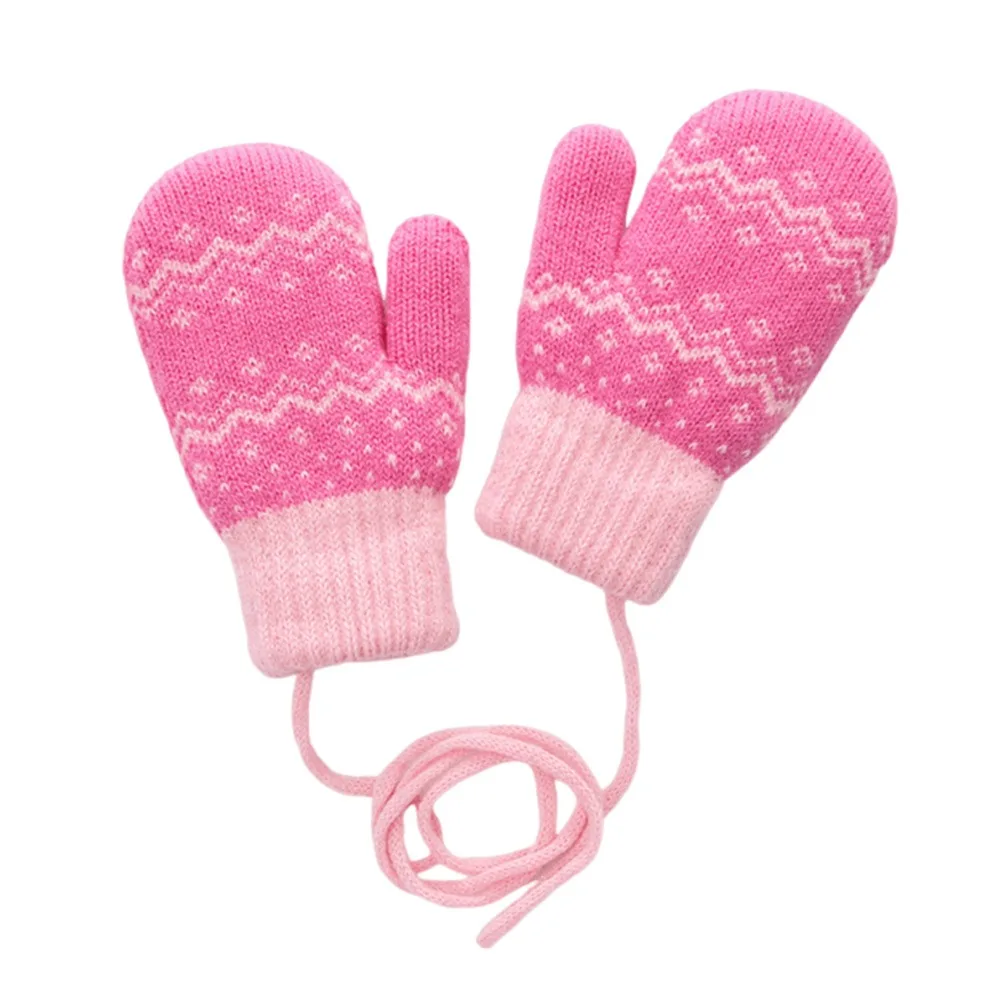 

With Hanging Neck Rope Kids Knitted Gloves Thickened Cold Proof Autumn Winter Gloves Windproof Thermal Thick Snow Gloves