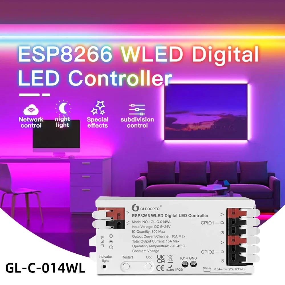 GLEDOPTO ESP8266 WLED LED Controller Dynamic 800 DIY App Control for WS2811 WS2812 SK6812 TM1814 WS2815 Pixel Strip Module Light