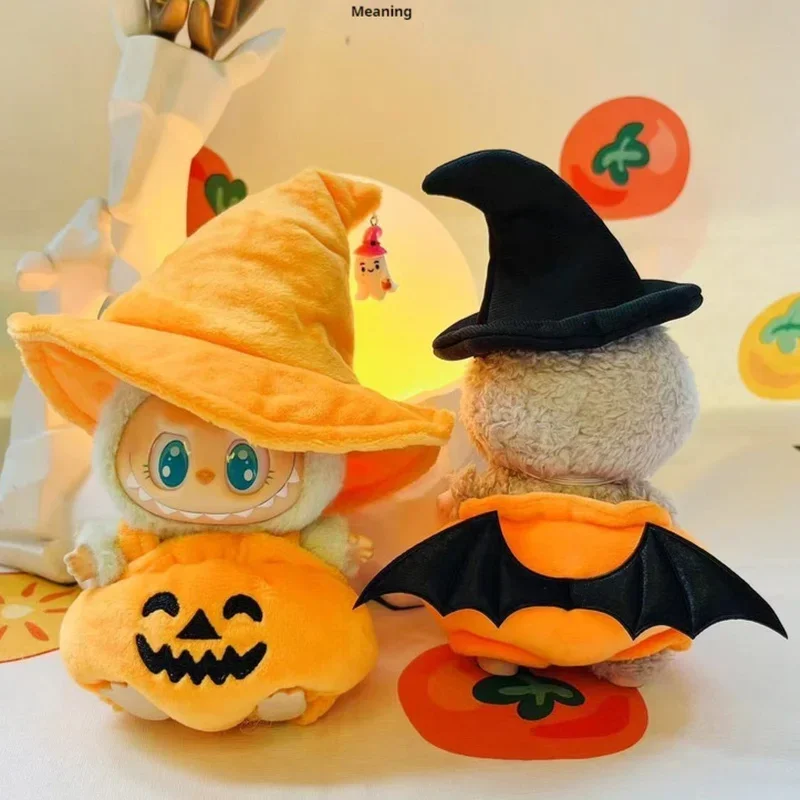 

(Clothes Only) For 17cm labubu Doll Halloween Pumpkin Hoodie Set Idol Sitting Party Mini Plush Cute Decoration Costume