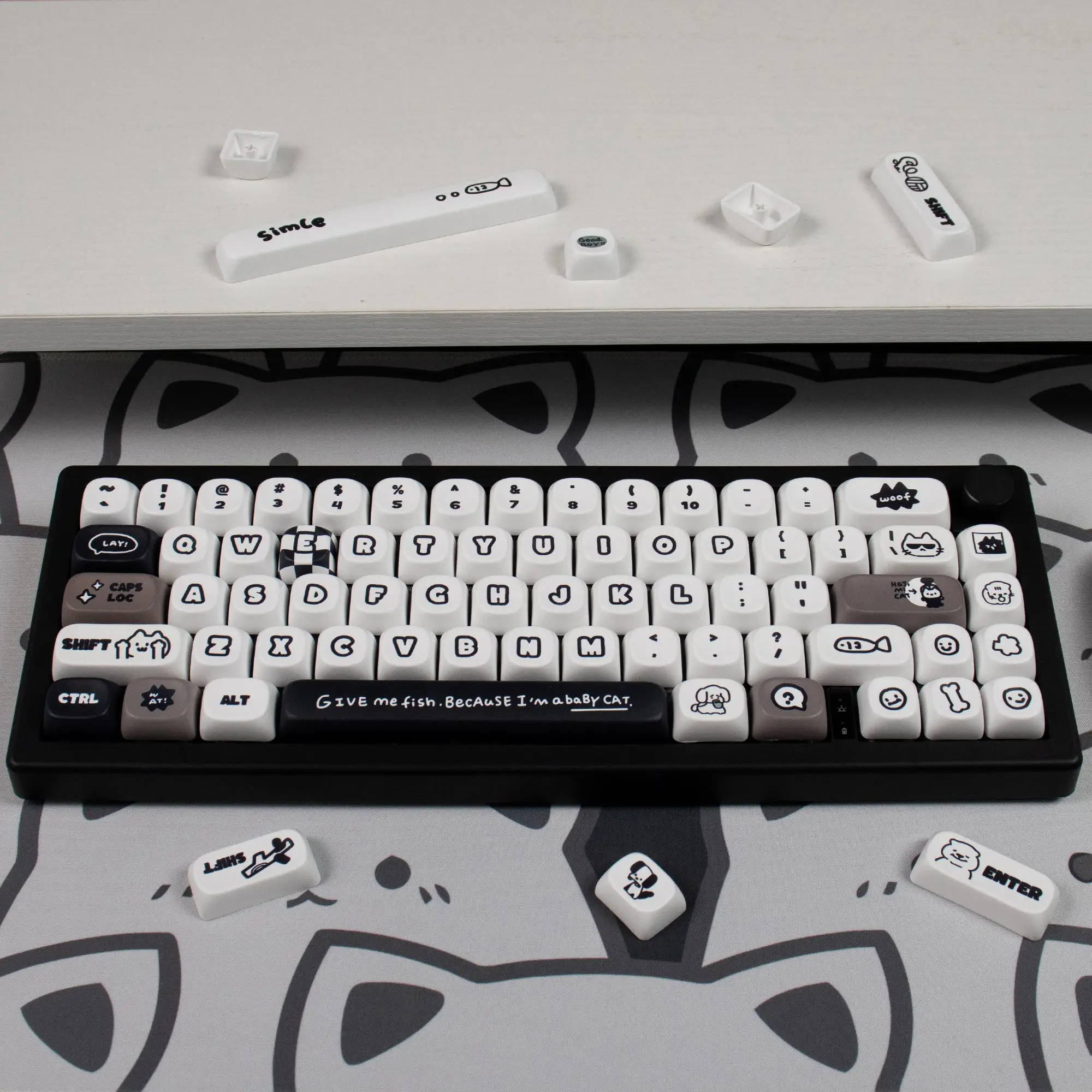 Touches mignonnes pour clavier mécanique, PBT Dye Pad, imbibé de chat et de chien, Wo18th, GK61, Anne Pro 2, PC de jeu, 131 prédire, MOA recommandé