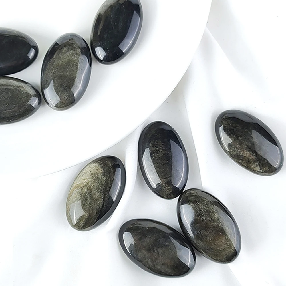 1Pc Silver Golden Obsidian Gold Sheen Palm Stone Oval Natural Crystal Real Gemstone For FengShui Healing Meditation Home Decor