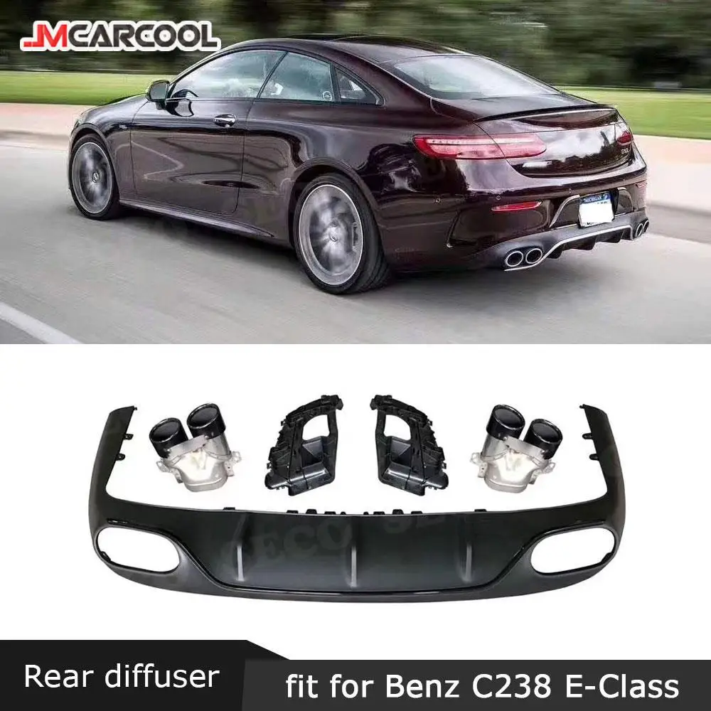 

for Benz E Class C238 E200 E300 E53 AMG Coupe Sport 2017-2019 PP Black Rear Lip Diffuser with Exhaust Muffler Tips Bumper Guard