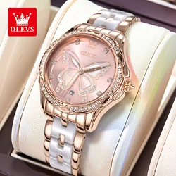 OLEVS 5610 Elegant Women Watch Waterproof Hollow Calendar Butterfly Design Diamond Ceramic Strap Luxury Women Watch Reloj Mujer