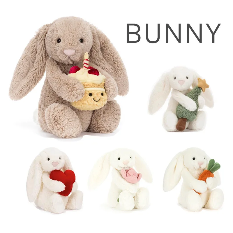 New For Shy Bonnie Rabbit Holding A Birthday Cake Plush Doll Accompanying Cats, Dogs And Pets Holiday Gift.