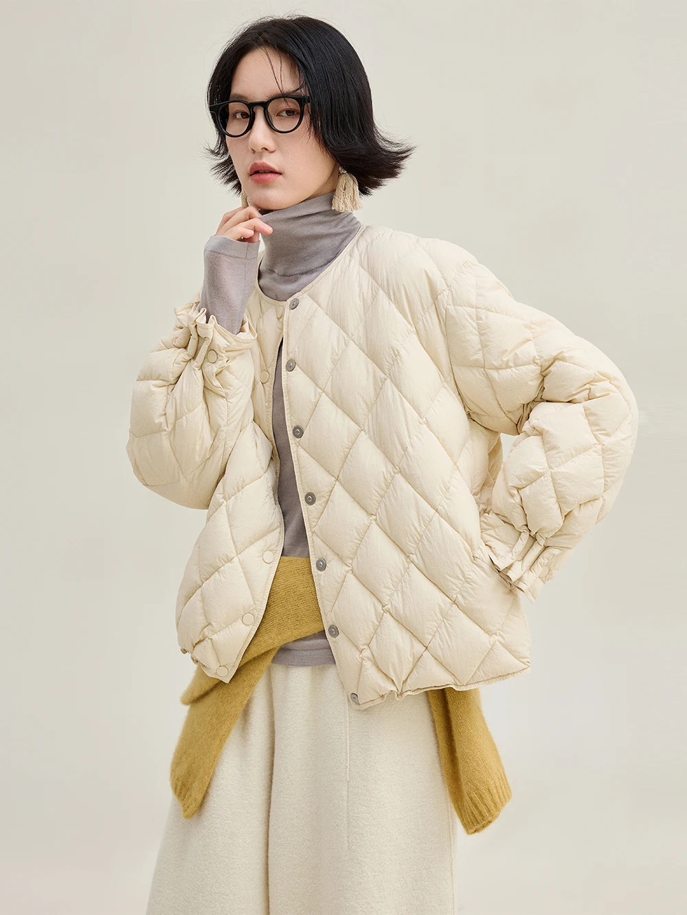 

Mallin Winter New Arrival ort Du down Puffer Coat round Ne Sve Overlap Design 95% White Du Feather Quilted Jaet