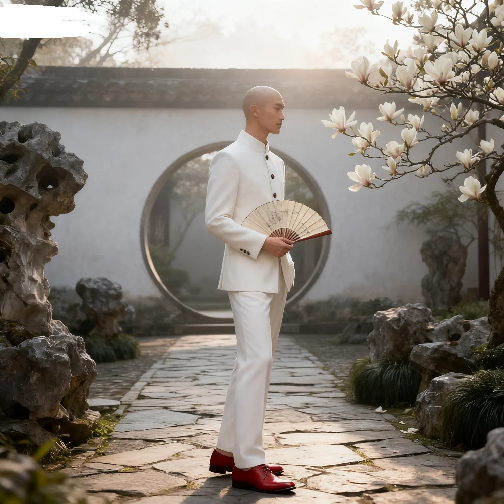 

Classic High Quality 2-Piece Men's Chinese Style Slim Fit Wedding Groom Tuxedo Set with Stand Collar Jacket And Pants