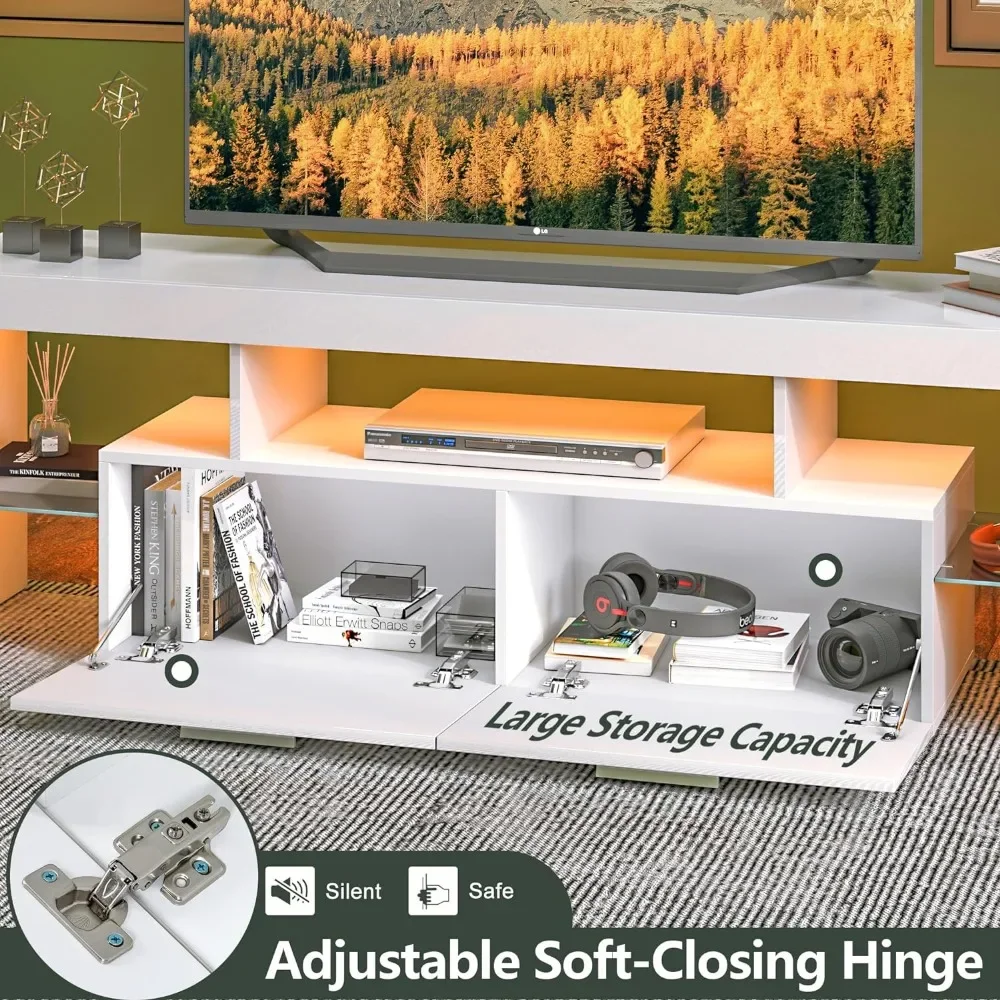 Suporte de TV LED moderno de 63 polegadas com grande gaveta de armazenamento para TVs de 40 50 55 60 65 70 75 polegadas, console de TV de madeira branca
