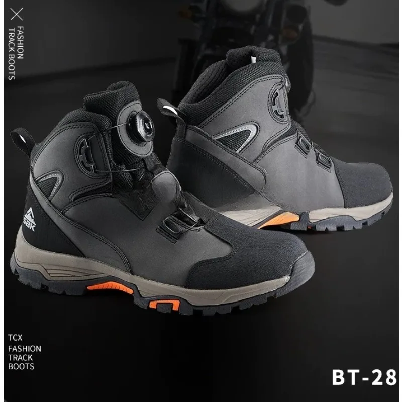 Waterproof Motorcycle Boots Cowhide Motocross Boots Fall Prevention Biker Shoes Rotating Buckle Racing Riding Motorbike Shoes