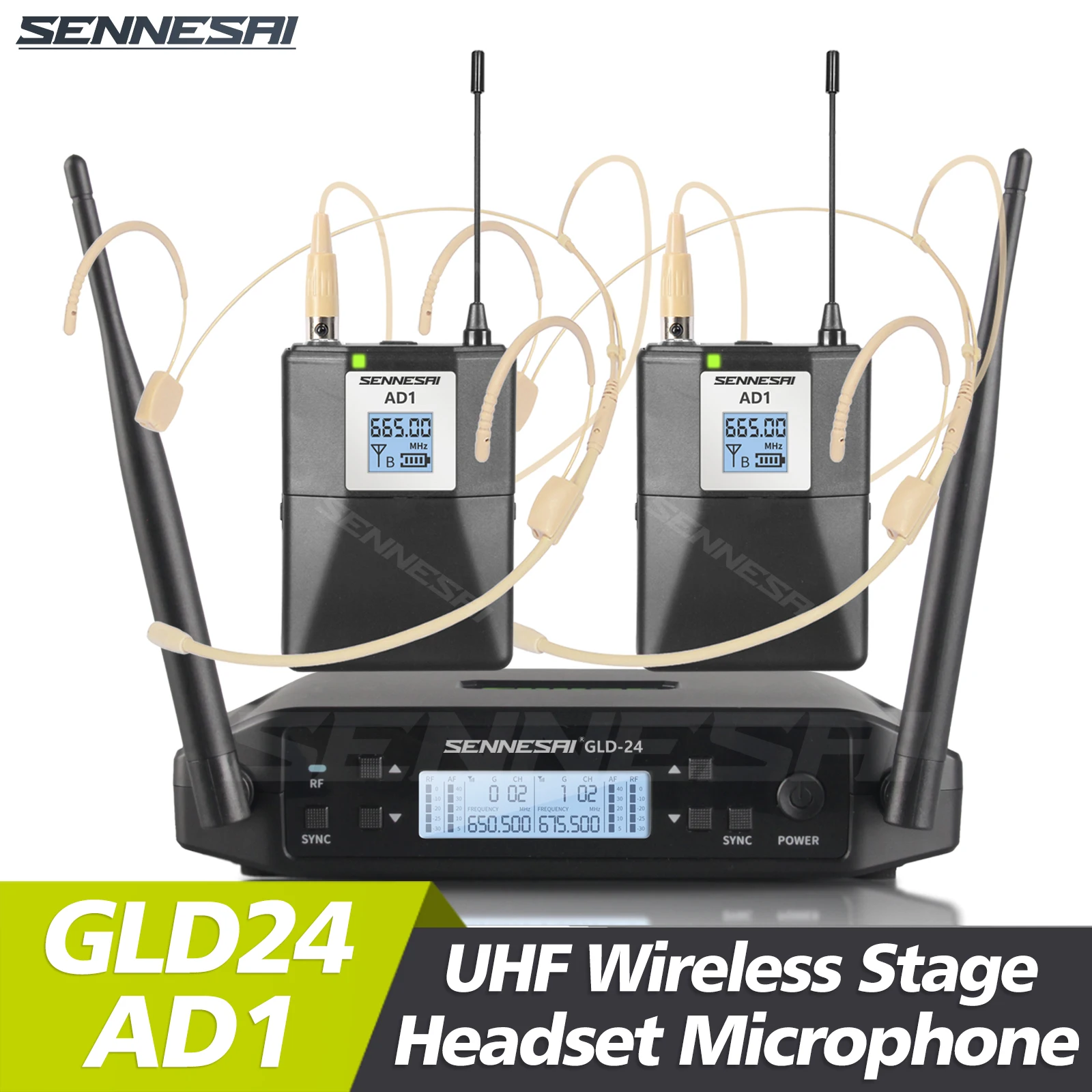 High Quality！ GLXD-24 Professional Dual Wireless Headset Microphone，UHF Bodypack Mic Speech Party Meeting，600-699MHz 2 Channel