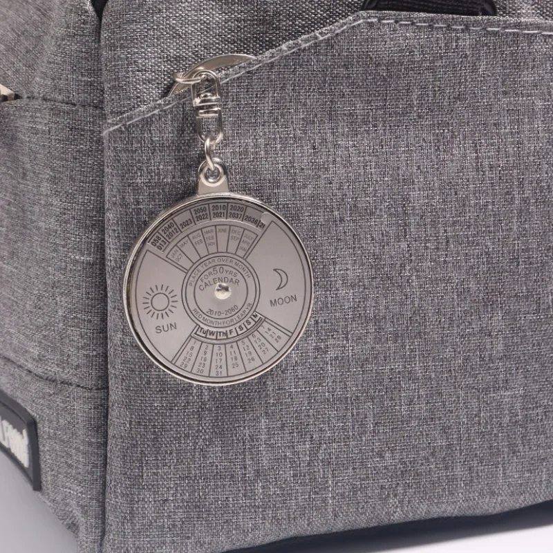 50 Years Perpetual Calendar Keychain Silver Alloy Keyring Car Key Decoration image 4