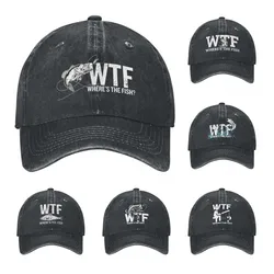 Where Is The Fish WTF Baseball Caps Unisex Distressed Denim Snapback Hat Funny Fishing Anglers Fisherman Outdoor Running Gift
