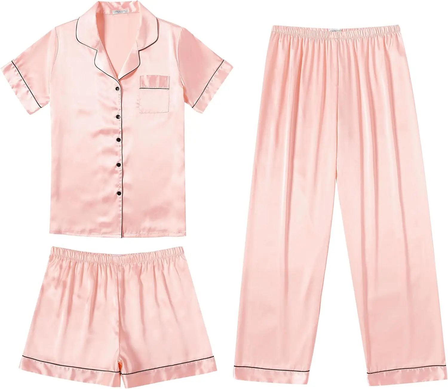 

Шелковый пижамный комплект для женщин: атласная пижама с коротким рукавом, на пуговицах, 3 предмета, для дома и сна, размеры S-XXL