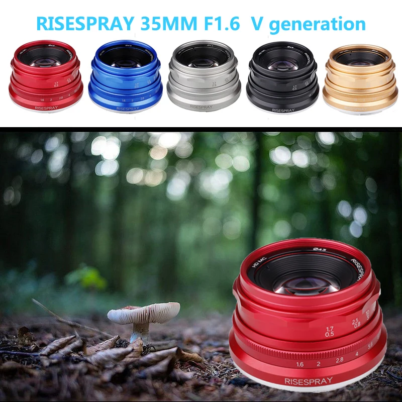 

RISESPRAY 35mm F1.6 Generation 5 Manual Focus MF Prime Lens For Canon Fuji Sony Olympus Panasonic For EOS M FX M4/3 NEX