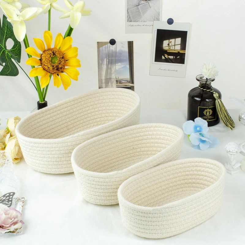 Nordic Cotton Rope Woven Storage Baskets Desktop Sundries Organize Basket Kids Toys Organizer Box Cosmetics Storage